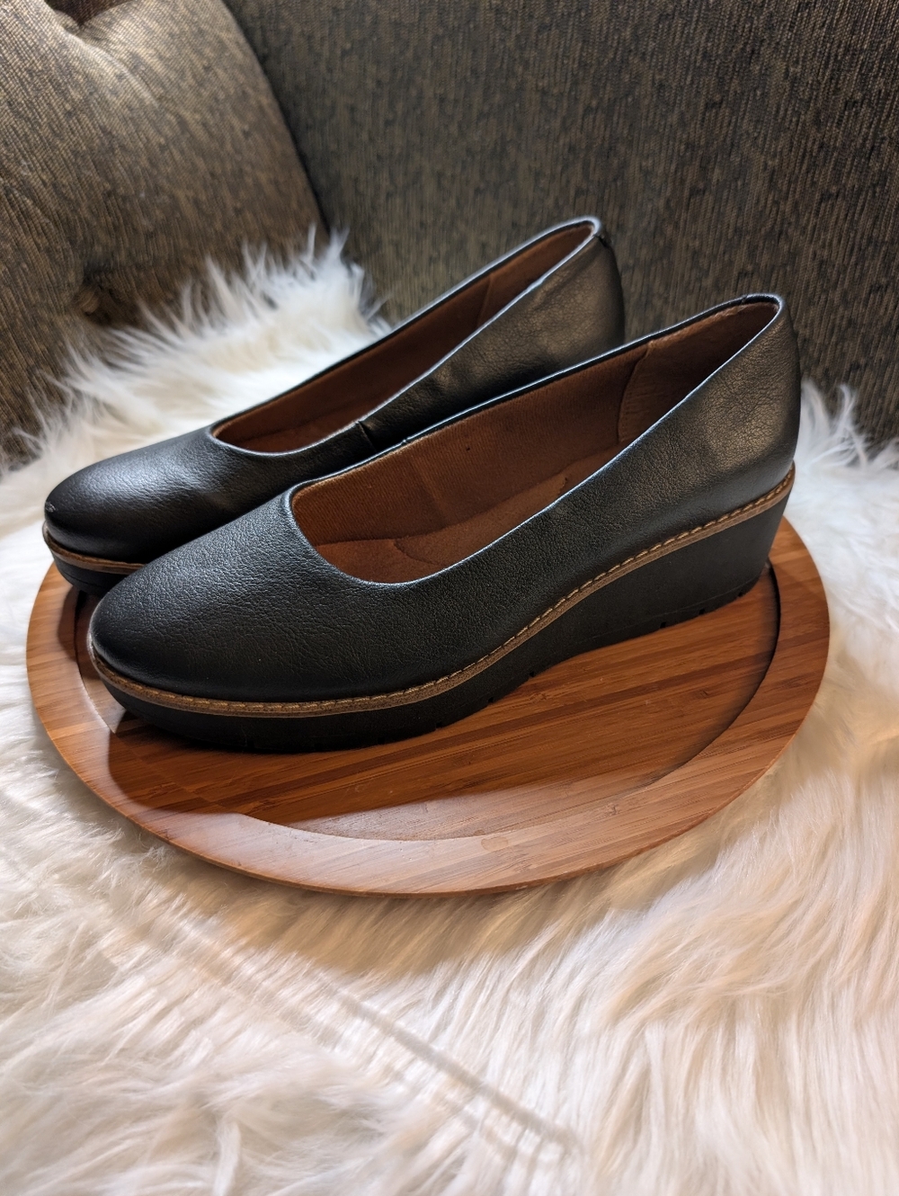 Sofft Eurosoft Black Vegan Leather Wedge Loafers